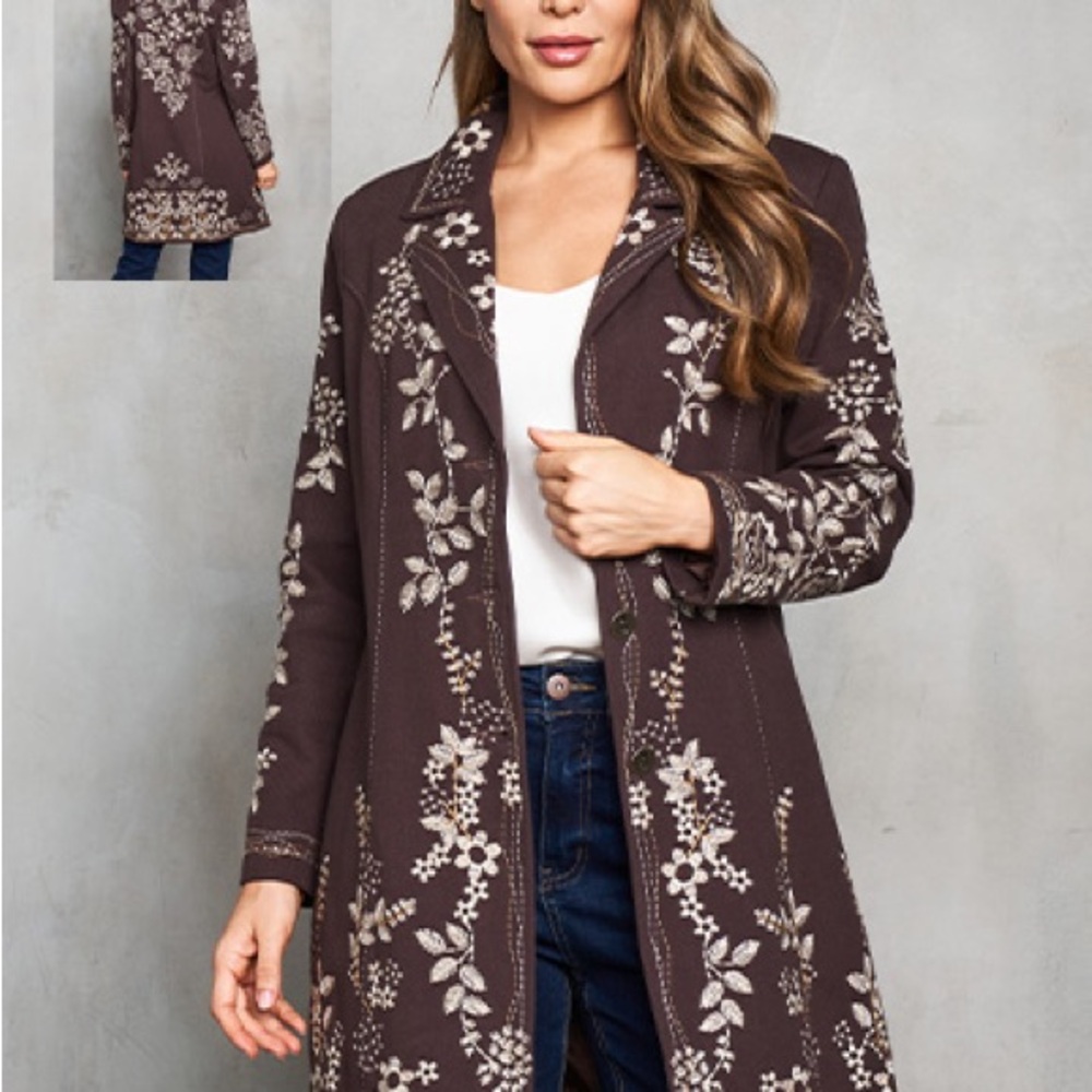 Embroidered Brown Floral Women's Blazer